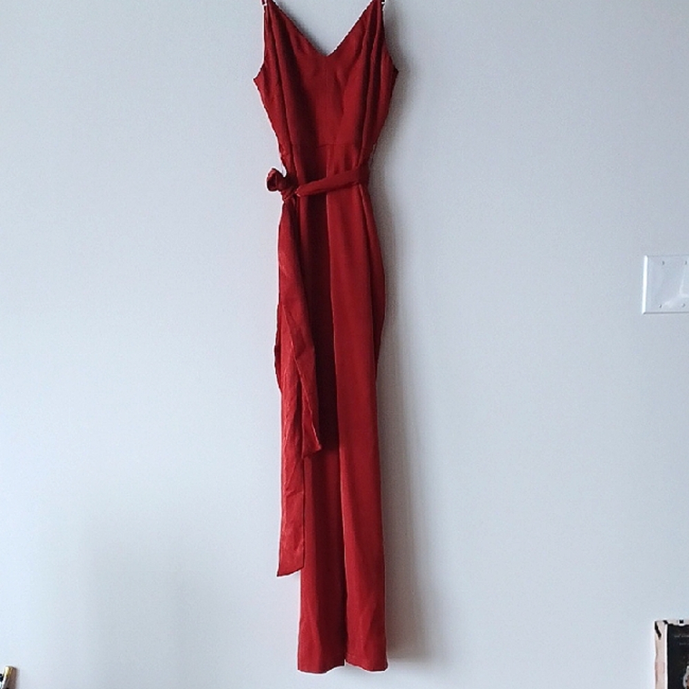 Red Orange Satin Sleeveless Jumpsuit Lovers and Friends